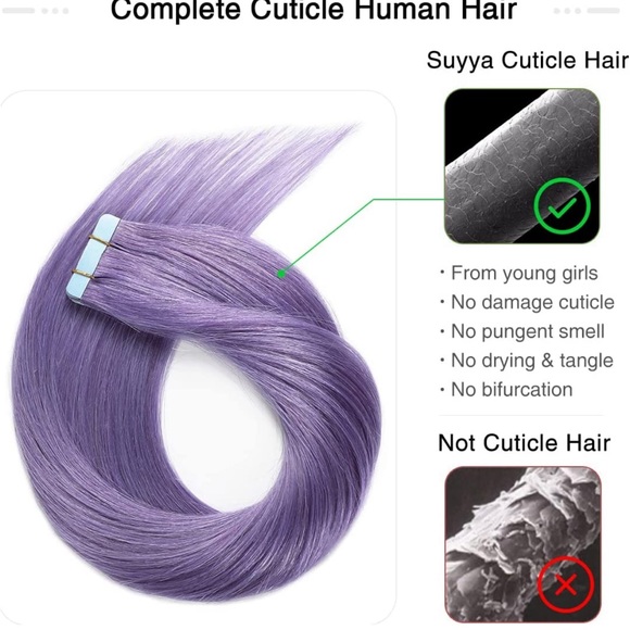 18Inch Tape in Hair Extensions Human Hair Rose Purple 10PCS/Pack Straight 25g - Picture 4 of 7